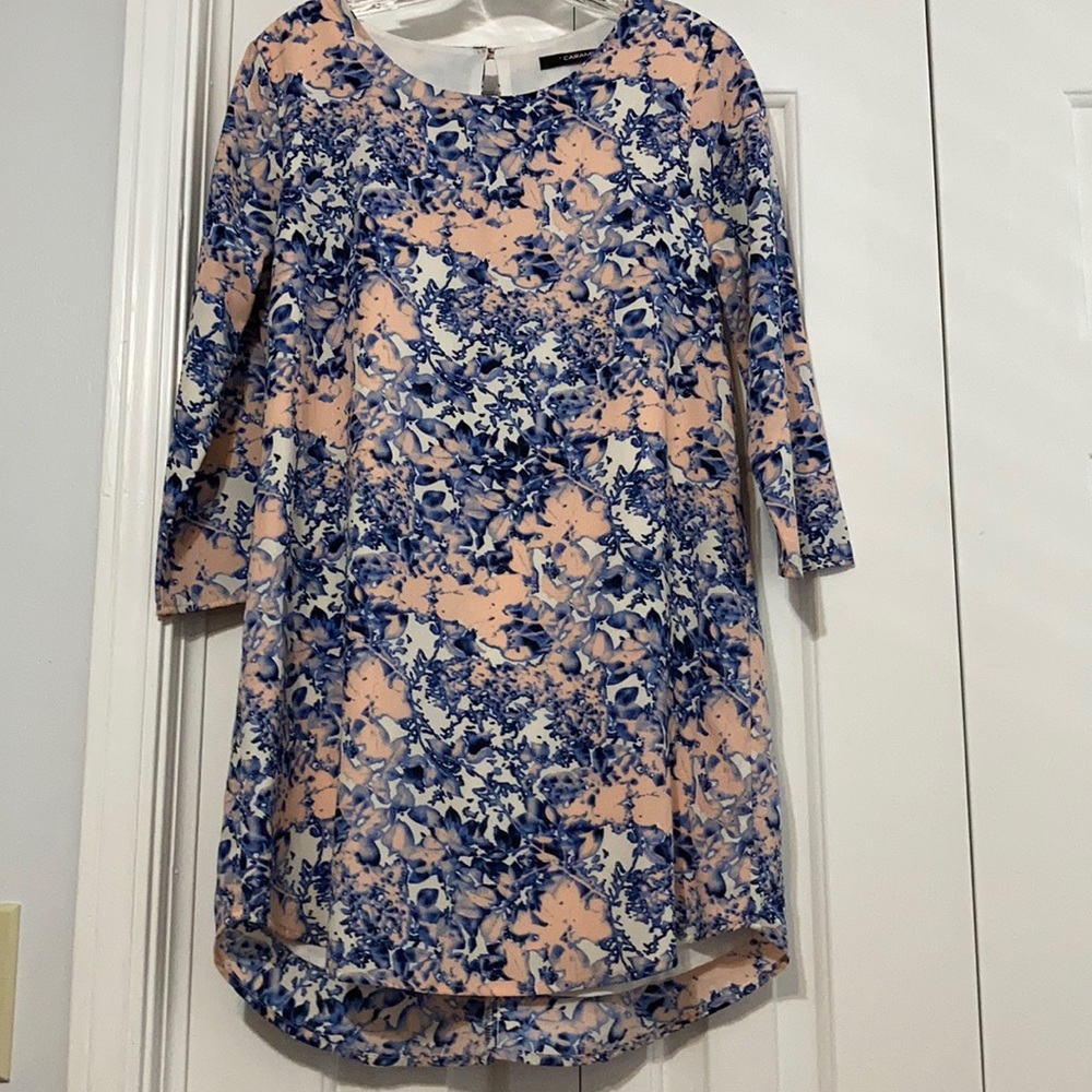 Pink & blue patterned shift dress